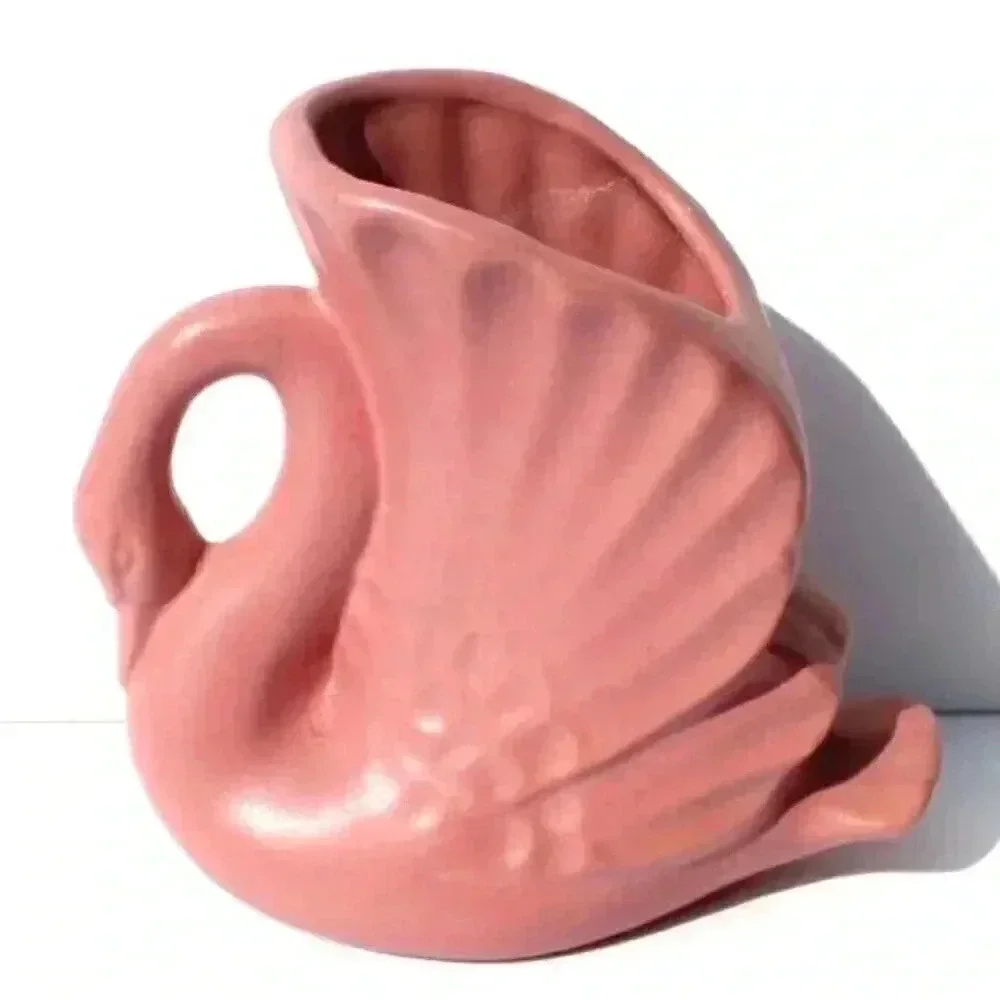 Vtg 1950's Rosemeade Dakota Pottery Pink Swan Planter Pot Country Farmhouse